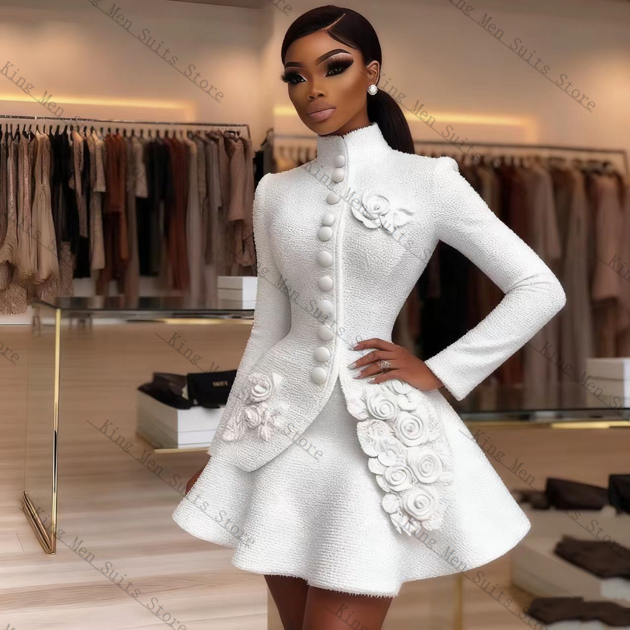 Women Formal Wear Coat - Lüks Beyaz Kadın Takım Elbise Seti