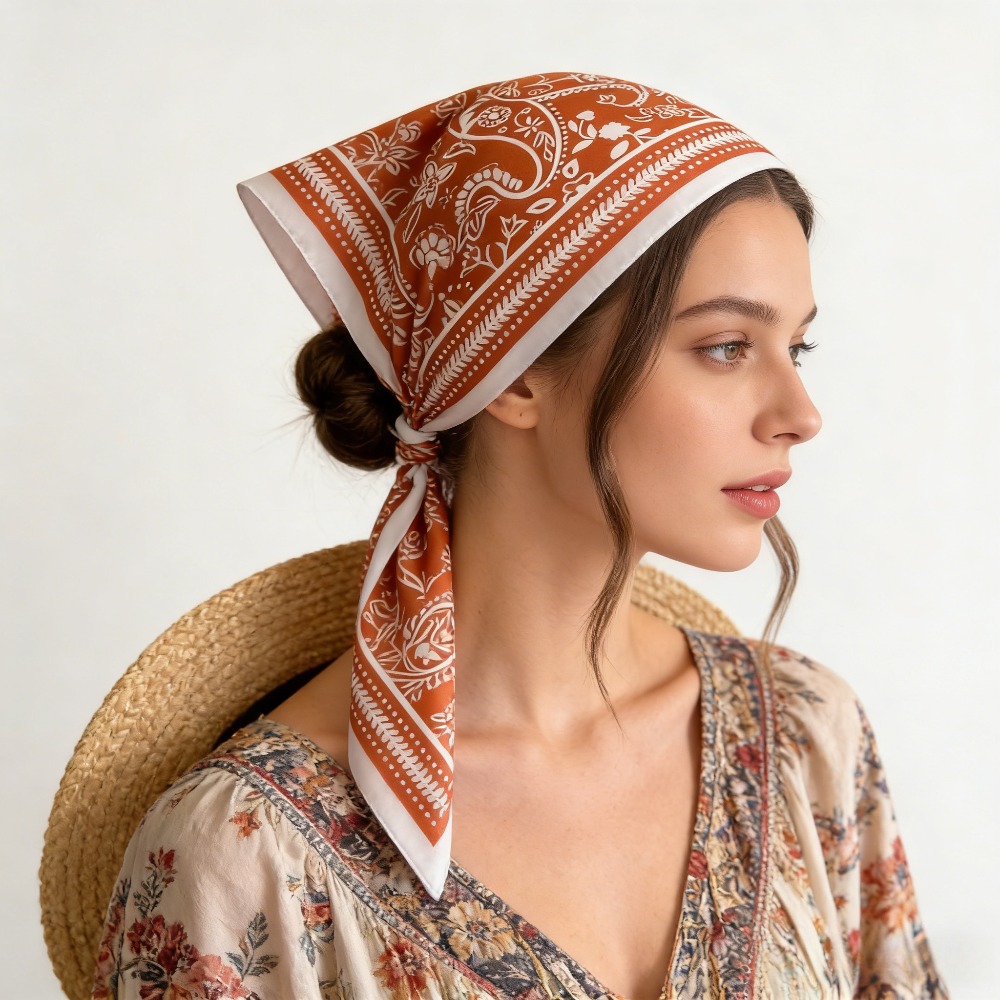 Scarf Silk Neck - 1 adet kaju desenli moda ipek