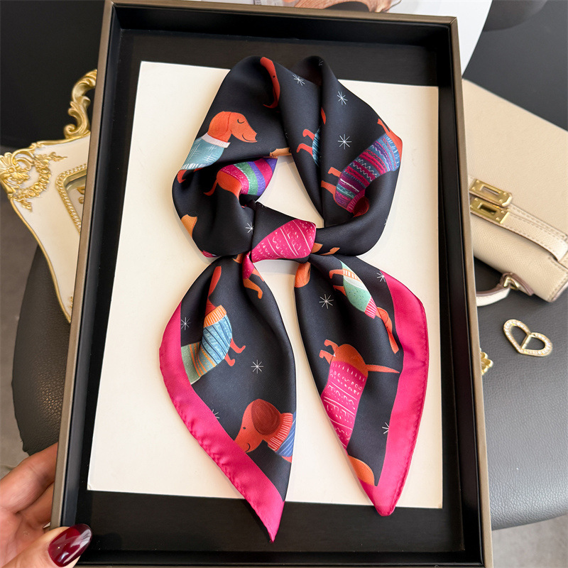 Scarf Silk Neck - Moda Wiener Köpek Baskı Bandana Eşarp