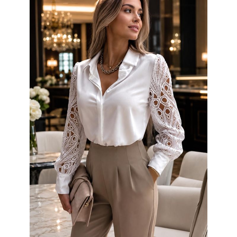 Kadın Düğmeli Saten Bluz, Oyuk - Women Formal Wear For Meeting incelemesi ve fiyatı
